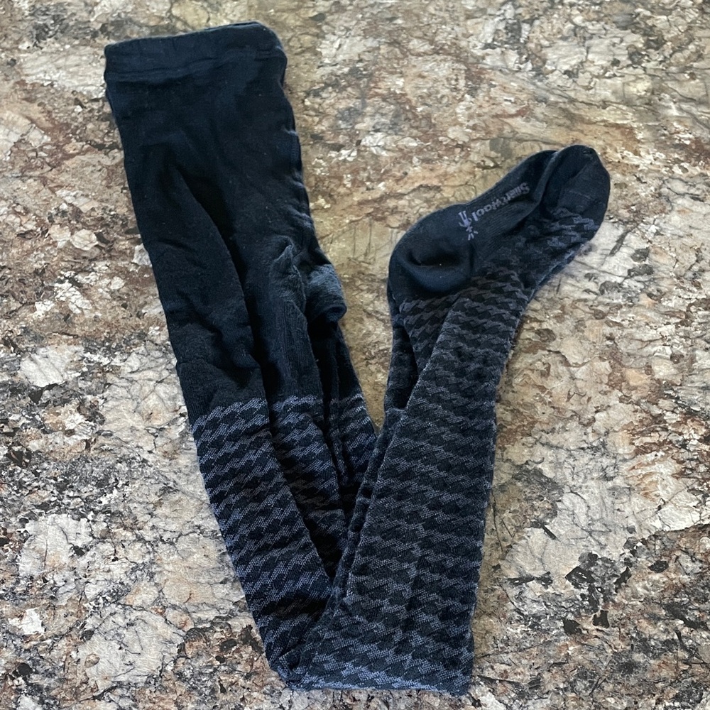 Smartwool Women's Black and Gray Patterned Wool Blend Tights S Warm Minimalist